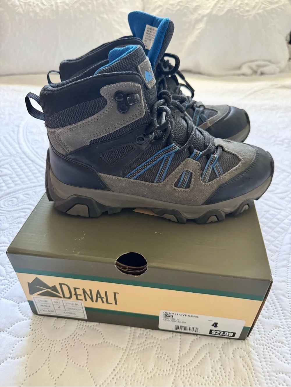 Kids' Black and Gray Waterproof Hiking Boots - Size 4